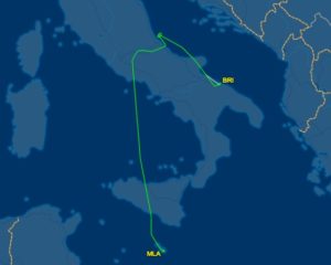 Il percorso del volo Malta-Pescara
